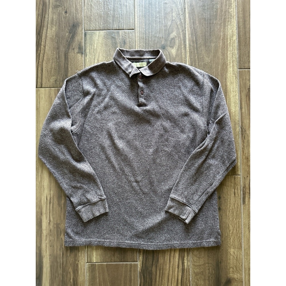 Naturalife Mens XL Long Sleeve Polo Shirt Brown Textured‎ Knit Cotton Blend XL